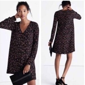 Madewell x Sezane Elly 100% Silk Floral Button Down V Neck Dress